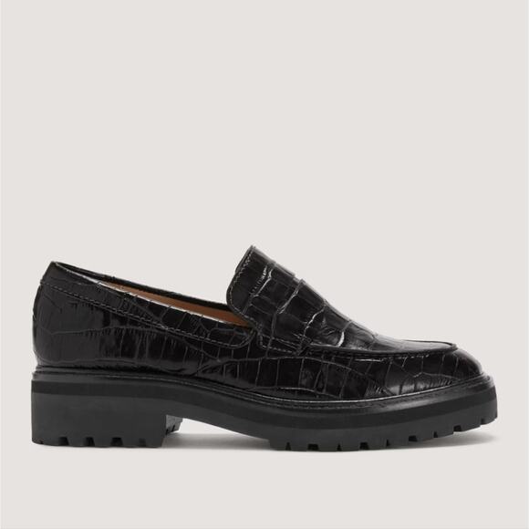 NEW Everlane Black Leather Crocodile Embossed The Lug Loafer - Picture 2 of 13